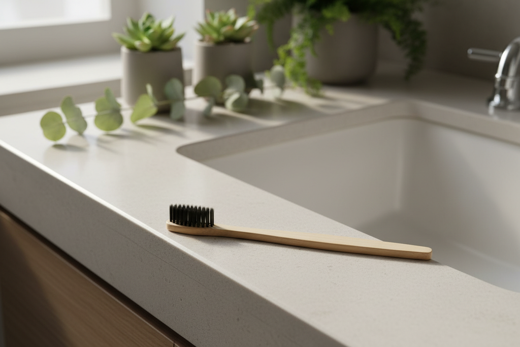 Brosse bambou meuble lavabo verdure