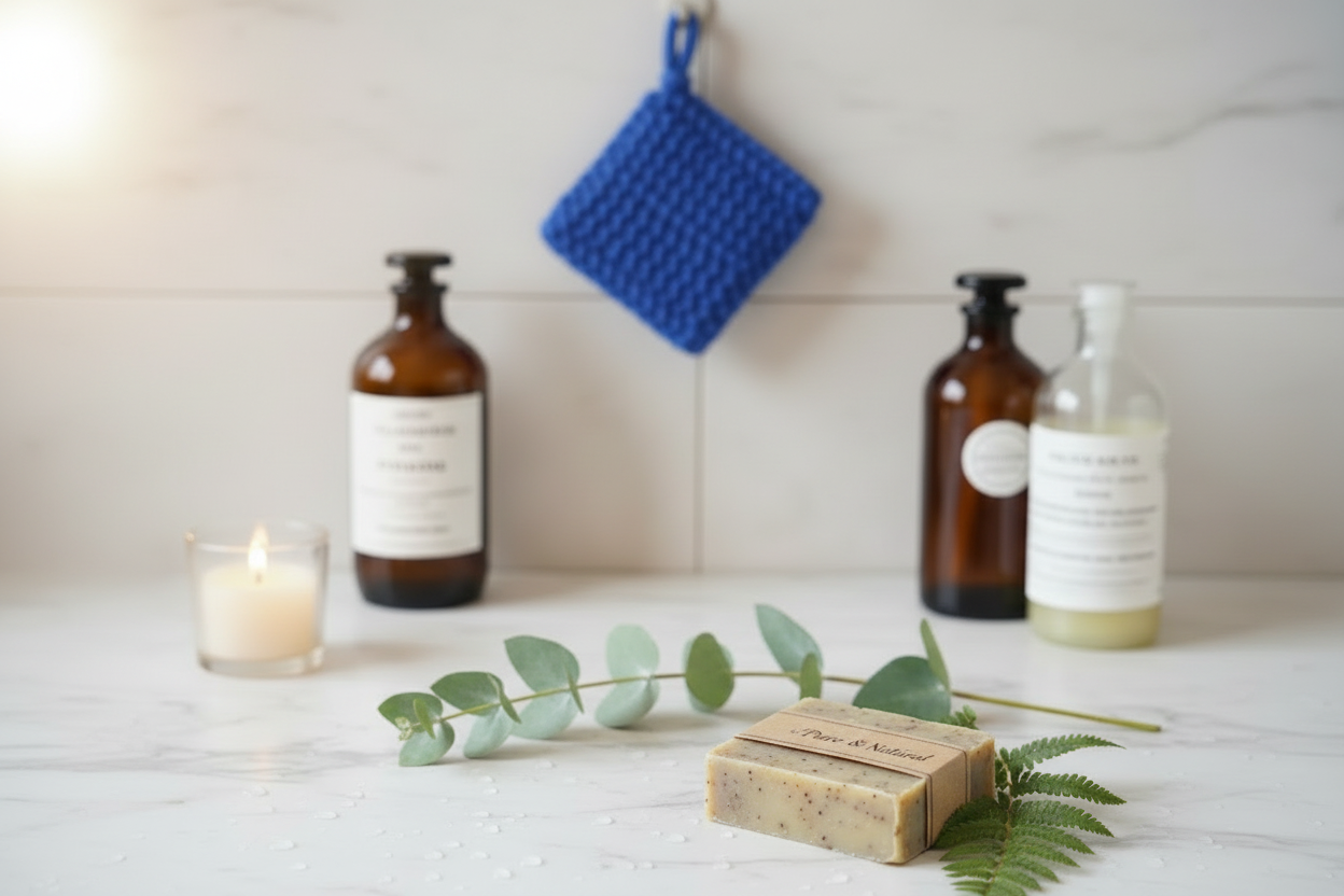 Tawashi bleu salle de bain dézoomé